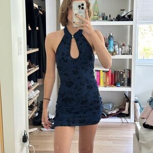 Elegant Navy Blue Halter Dress